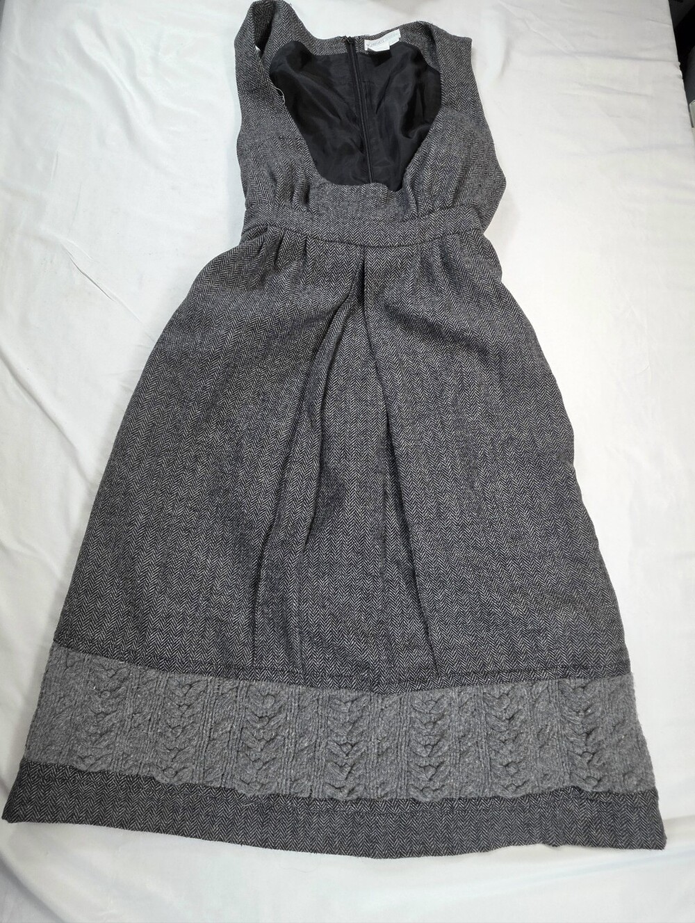 American Retro Herringbone Wool Blend Midi Dress EU 40 Dark Academia